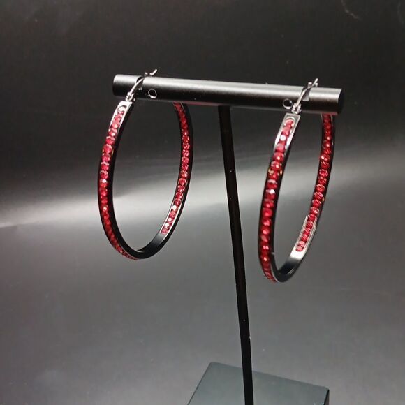 Cinily Stainless Steel Hypoallergenic Big Hoop Earrings Black and Red 2" - Picture 1 of 4